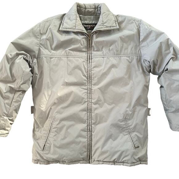 Vintage 80's Temco Goose Down Light Gray Coat Jacket with Foldable Hood Size L - Picture 3 of 10